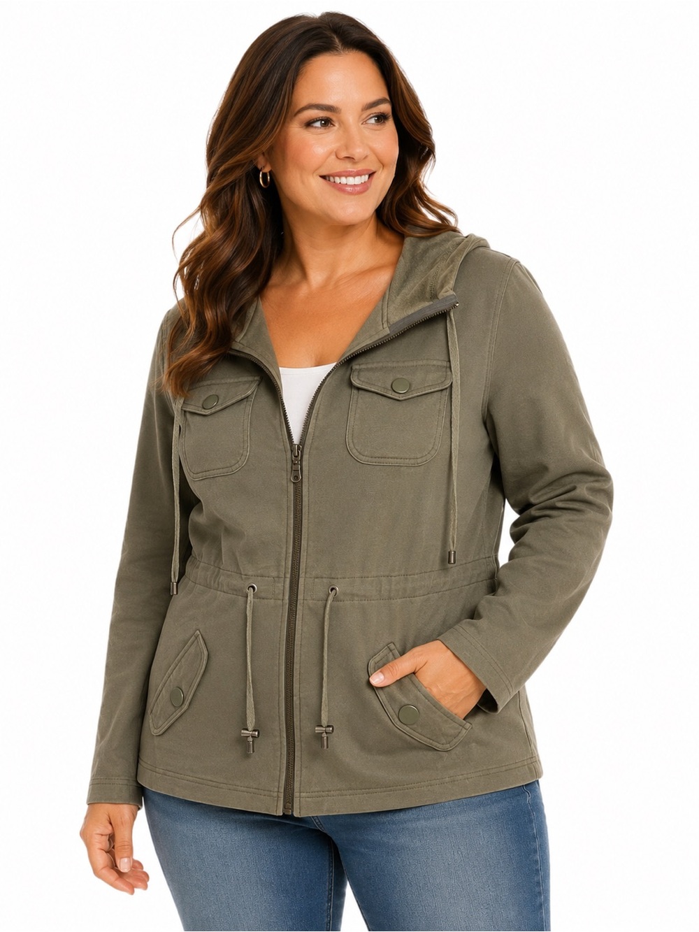 Style & Co. Olive Green Hooded Utility Jacket